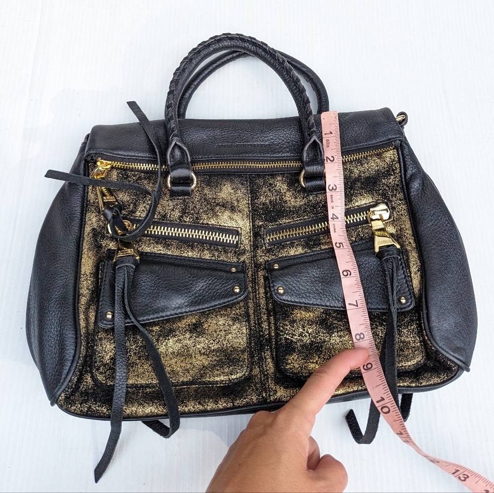 AIMEE gold and black leather handbag - Picture 2 of 10